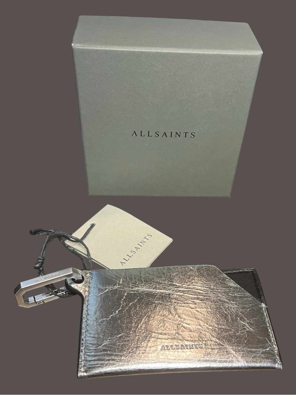 NWT ALLSAINTS Metallic HEX CARDHOLDER